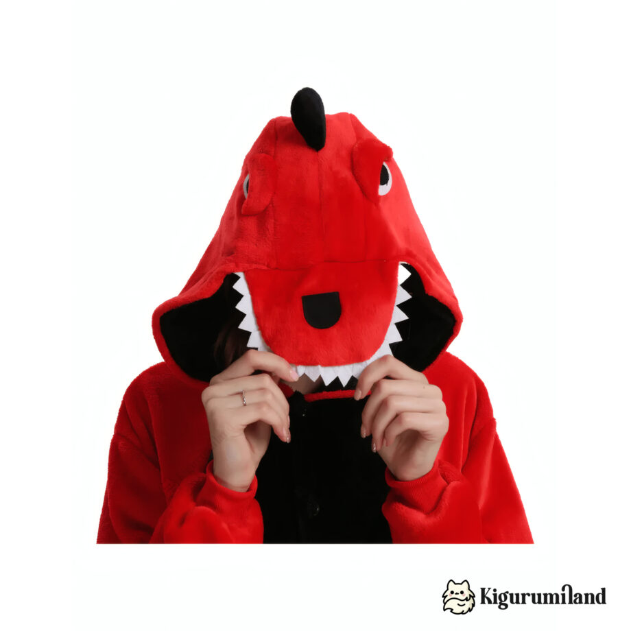 kigurumi dinosaure rouge detail capuche