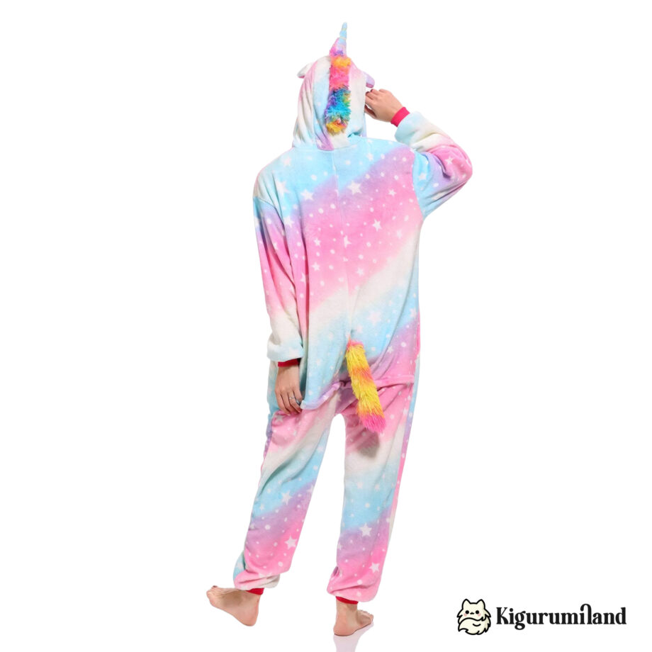 kigurumi licorne arc en ciel rose dos