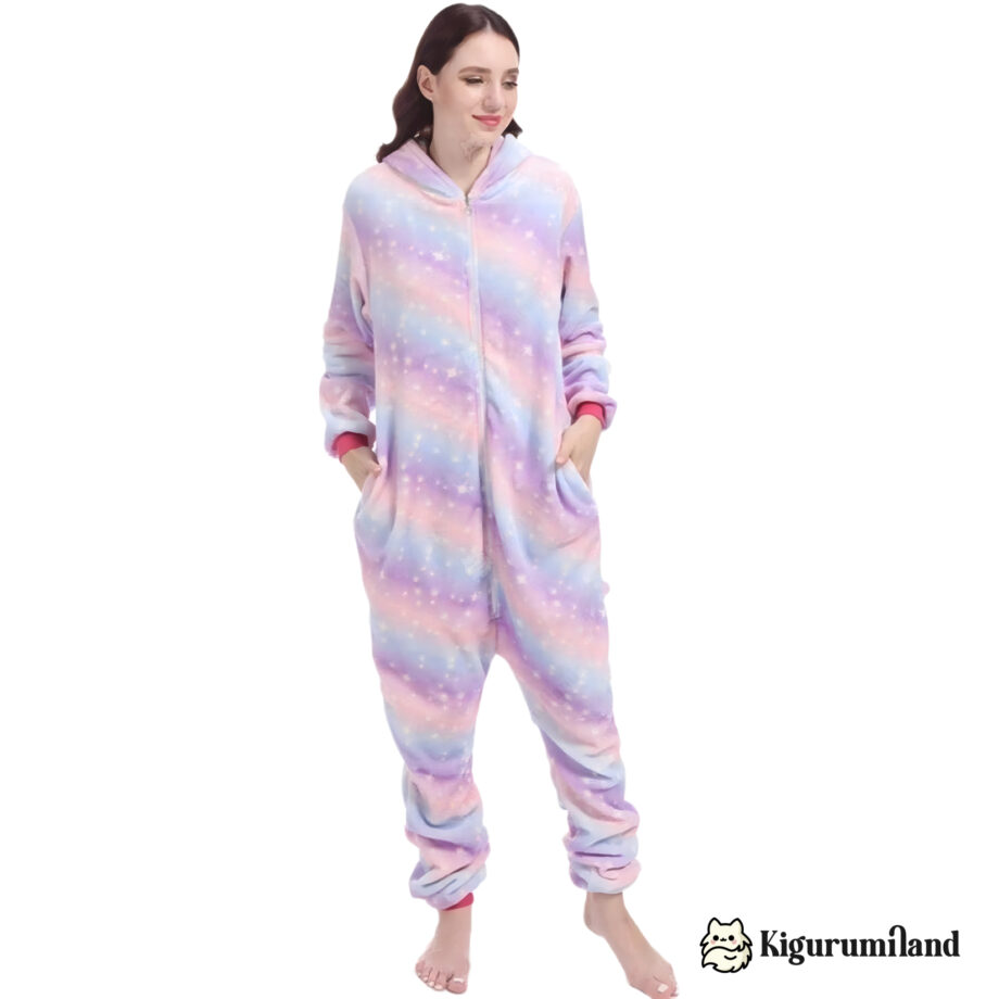 kigurumi licorne arc en ciel violet face sans capuche