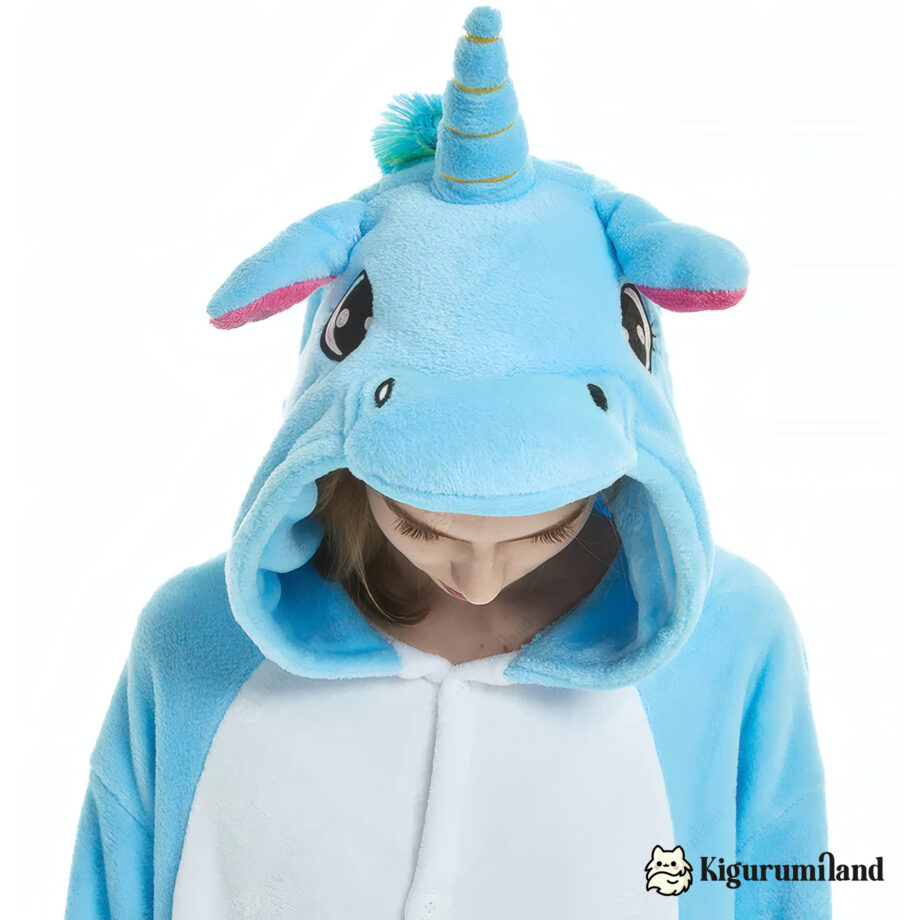 kigurumi licorne uni bleu detail capuche