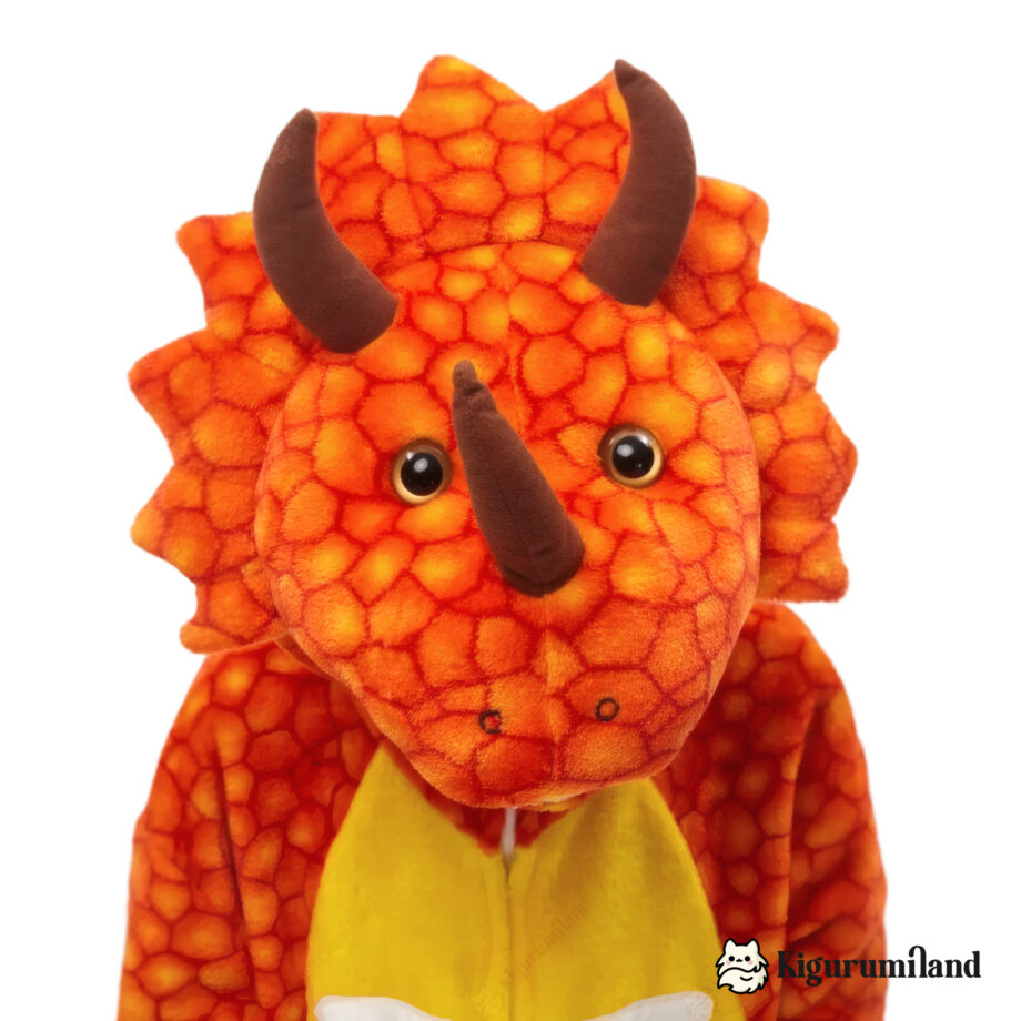 kigurumi triceratops orange enfant detail capuche