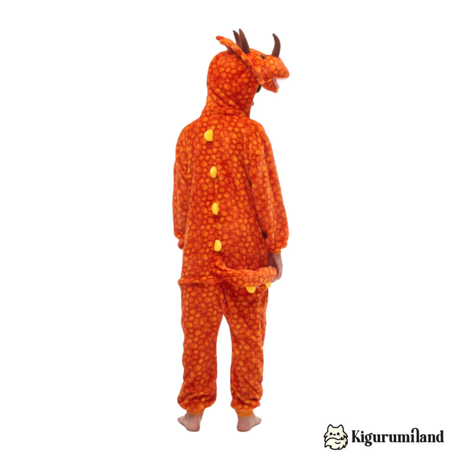 kigurumi triceratops orange enfant dos