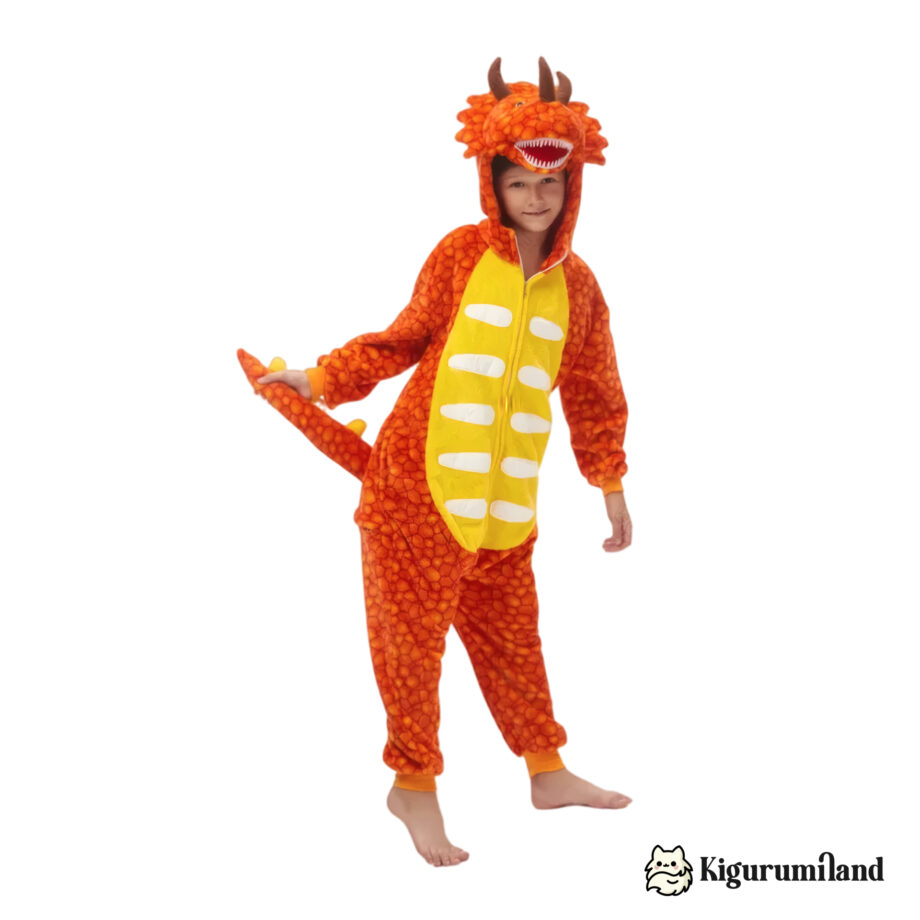 kigurumi triceratops orange enfant face