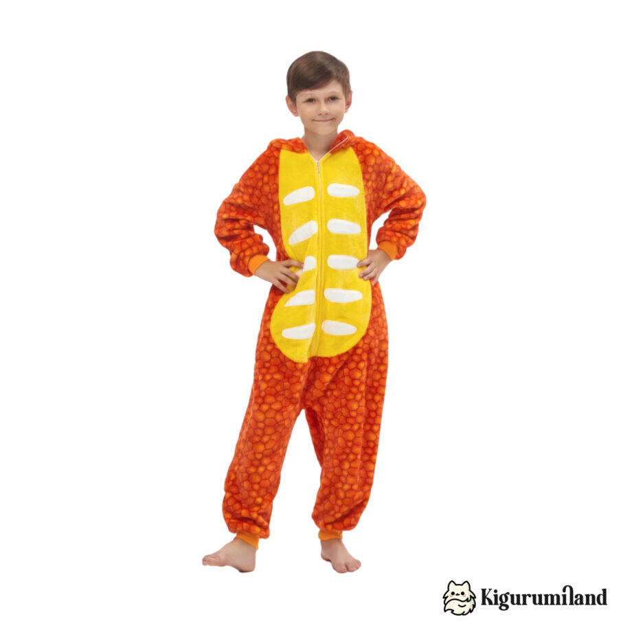 kigurumi triceratops orange enfant face sans capuche