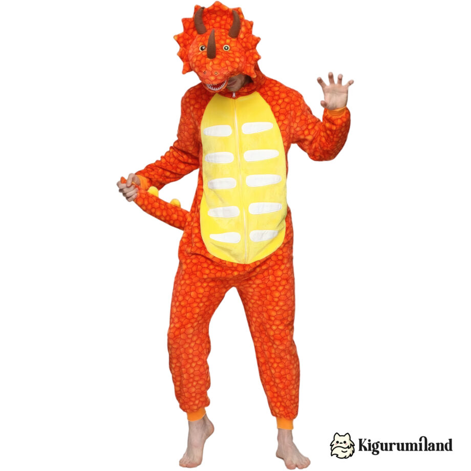 kigurumi triceratops orange homme face