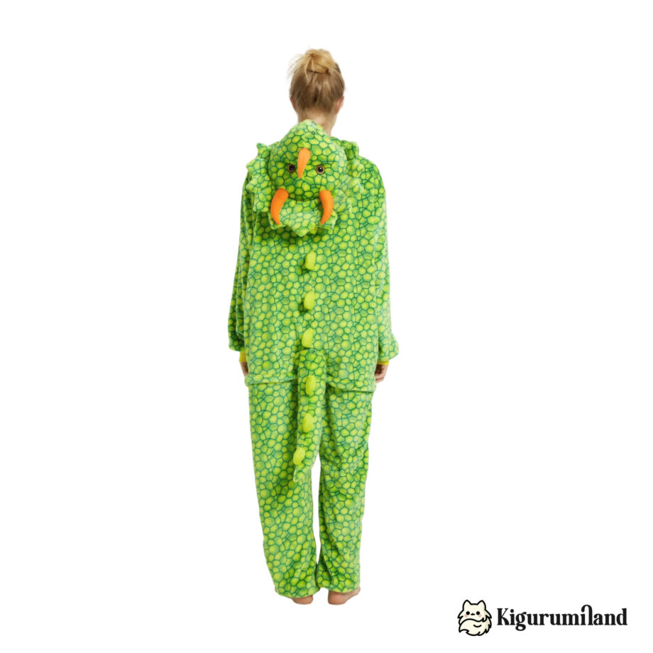 kigurumi triceratops vert clair femme dos