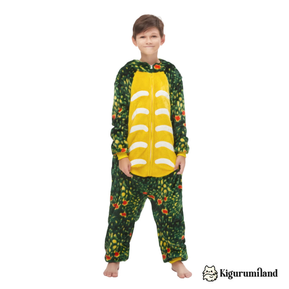 kigurumi triceratops vert fonce enfant face sans capuche