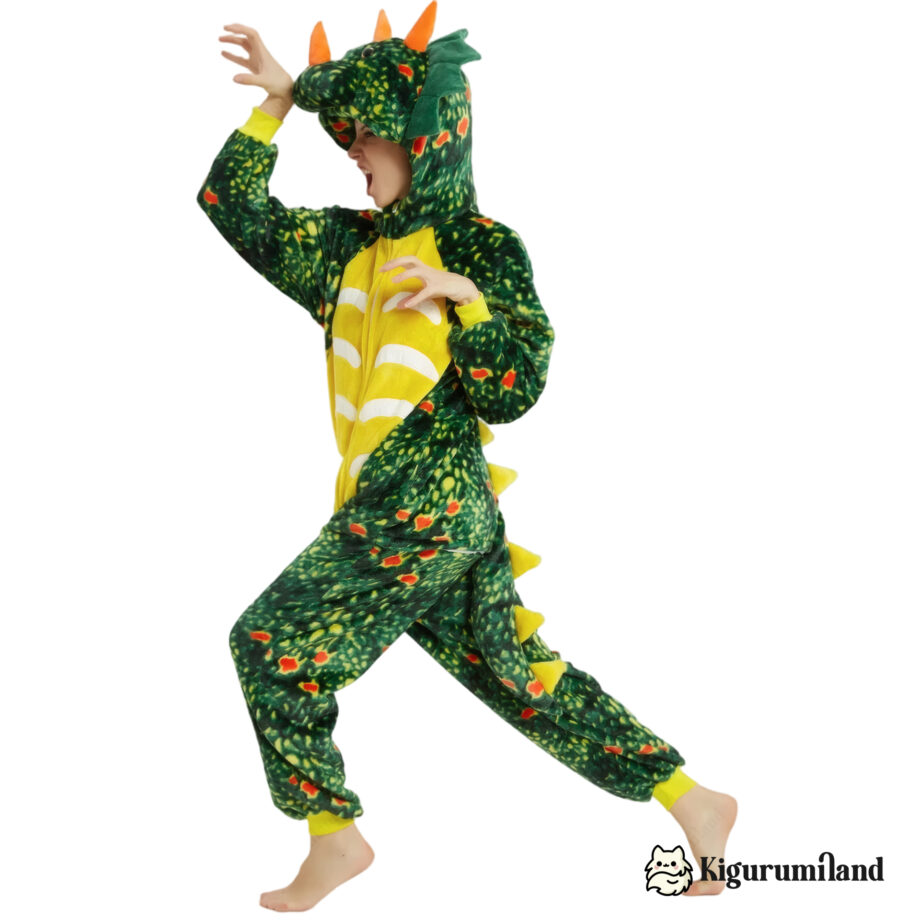 kigurumi triceratops vert fonce femme cote