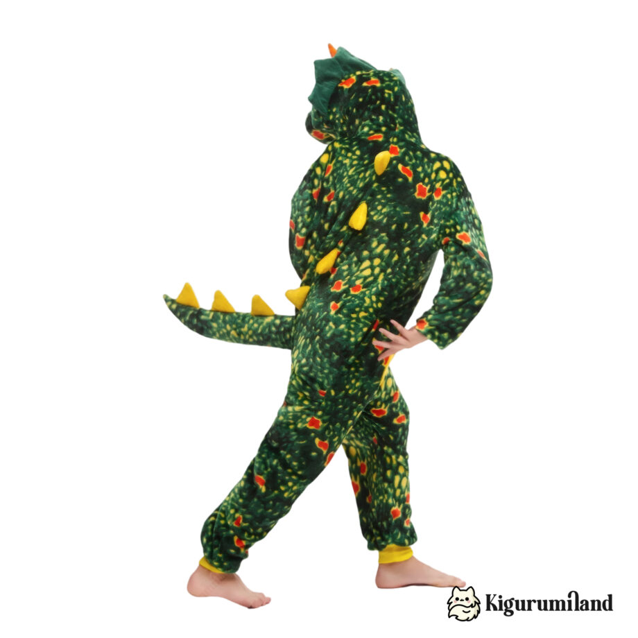 kigurumi triceratops vert fonce femme dos action