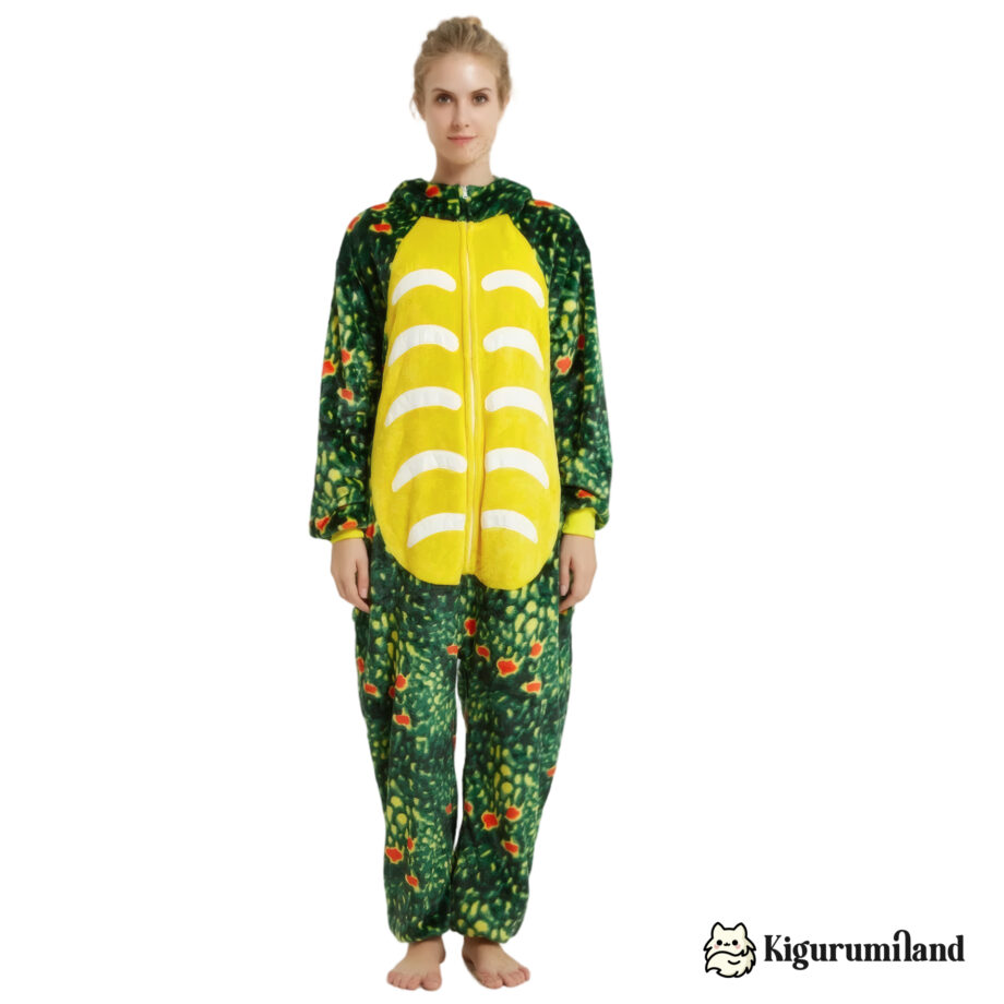 kigurumi triceratops vert fonce femme face sans capuche